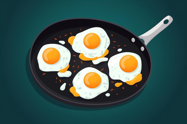 Ovos fritos na panela com ícone plano de alça ilustração vetorial