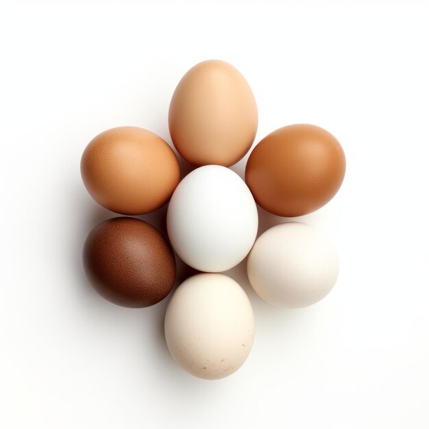 Ovos marrons e brancos simétricos em fundo branco