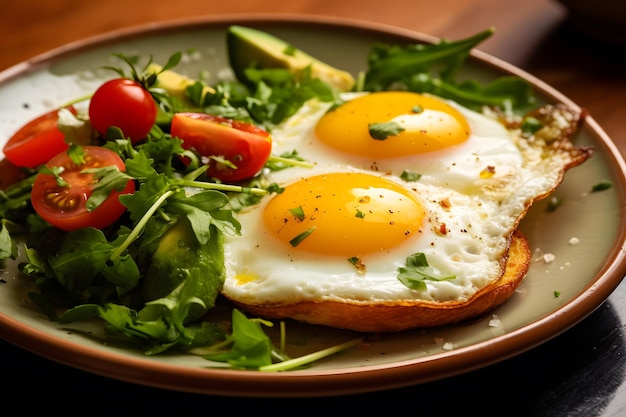 Ovos mexidos e salada de legumes Rede neural gerada por IA