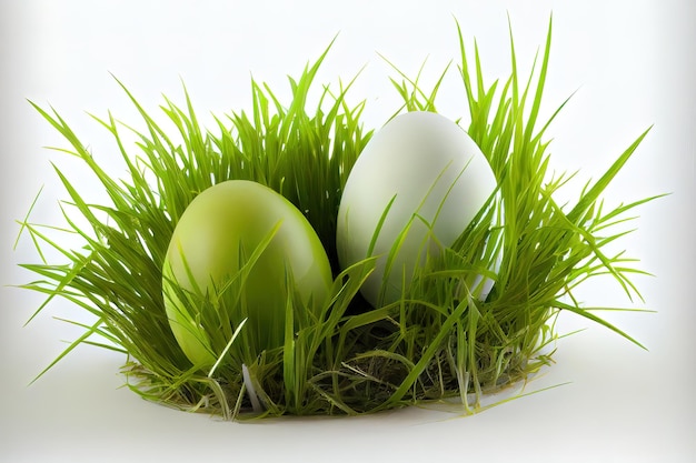 Ovos na grama verde no ovo branco
