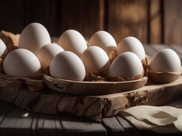 Ovos na mesa de madeira Fundo estético