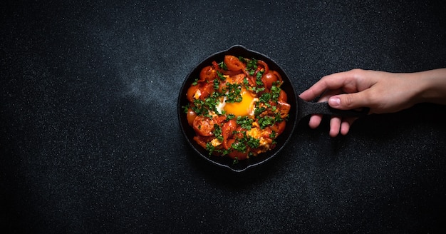 Ovos shakshouka escaldados em molho de vegetais