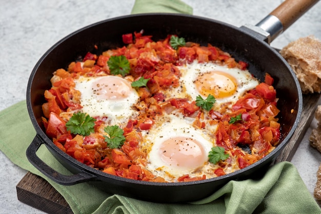 Ovos Shakshouka escalfados em molho de tomate