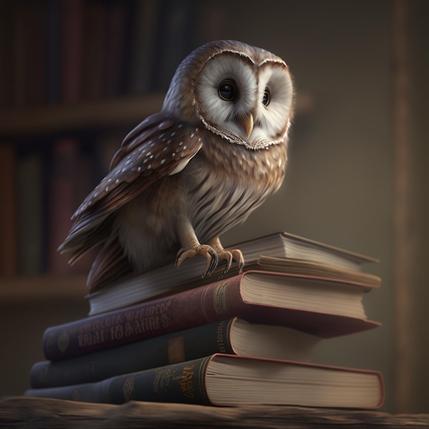 Owl_sitting_on_a_stack_of_booksGenerative AI