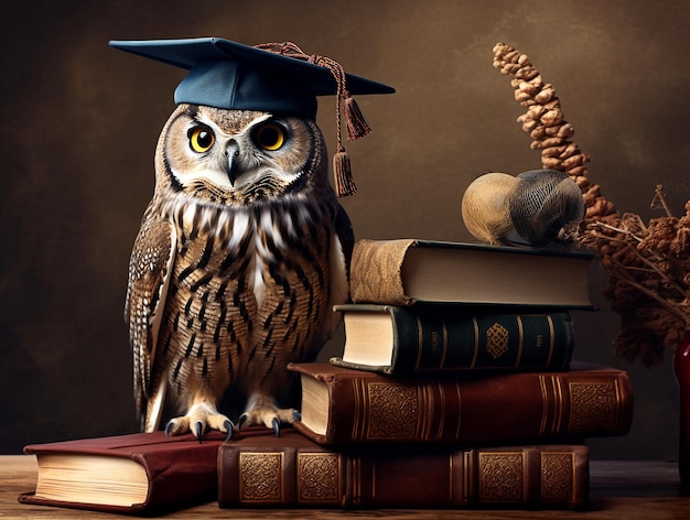 Owl Wear Graduation Hat Ilustración Generada por AI