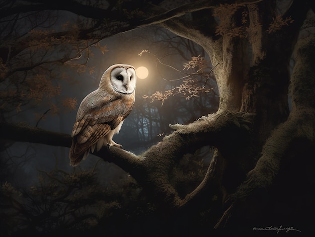 Owl39s Night Vigil Un guardián silencioso a la luz de la luna