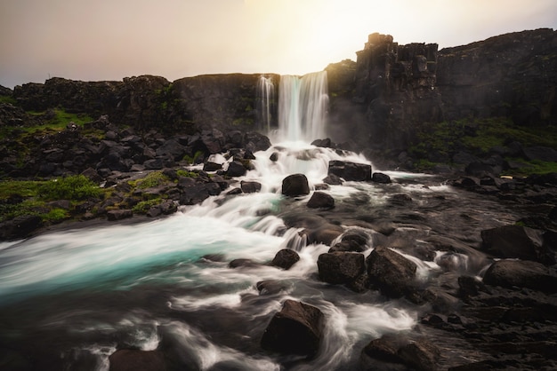 Oxararfoss wasserfall in thingvellir, island