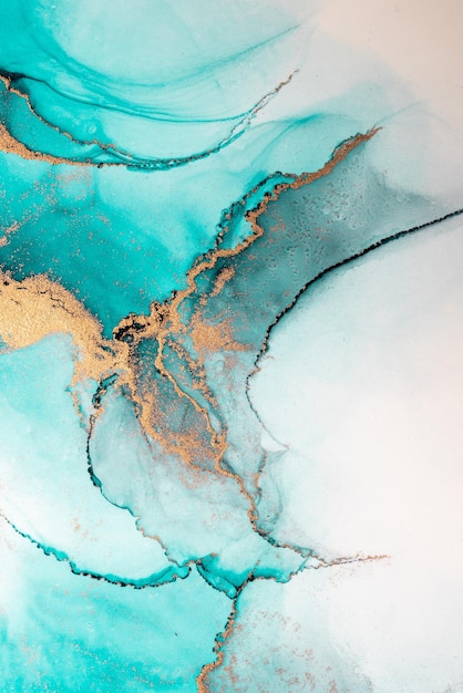 Ozeanblauer abstrakter Hintergrund der Kunstmalerei mit flüssiger Tinte aus Marmor auf Papier