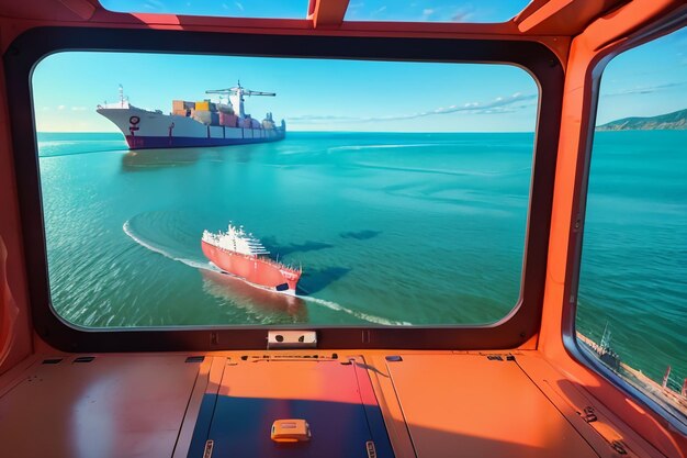 Foto ozeanisches frachtfahrzeug kreuzfahrtschiff voller container ozean segel tapeten hintergrund