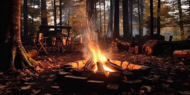 Ozy knisterndes Lagerfeuer auf einer bezaubernden Waldlichtung