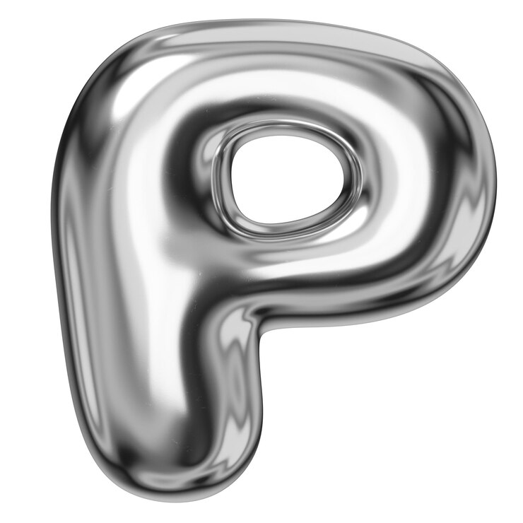Foto p alfabeto png adesivo 3d cromo metálico balão design fundo transparente