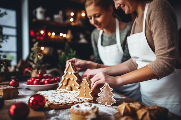 Paar backt Weihnachtsplätzchen in der heimischen Küche Weihnachts- und Neujahrskonzept