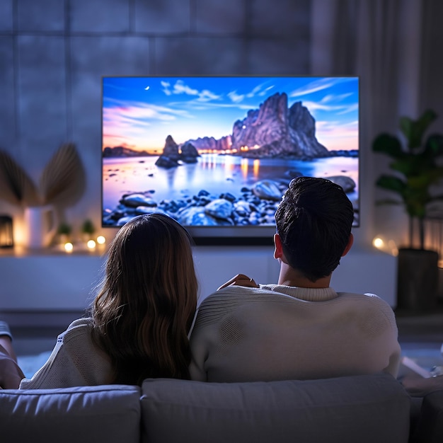 Paar beobachtet Serien im Smart-Fernseher
