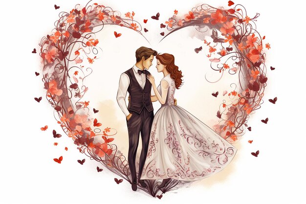 Foto paar im inneren blumenherz illustration valentin romantischer hintergrund