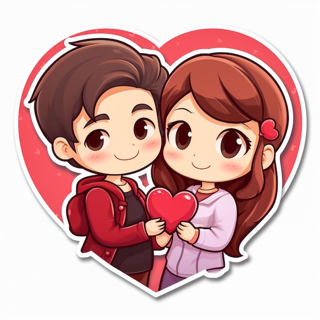 Paar macht ein Herz mit den Händen Glücklicher Valentinstag Zeichentrickfigur Illustration Premium Vector