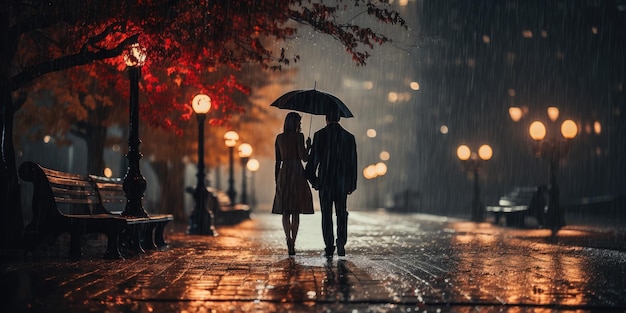 Paar unter einem Regenschirm im Regen