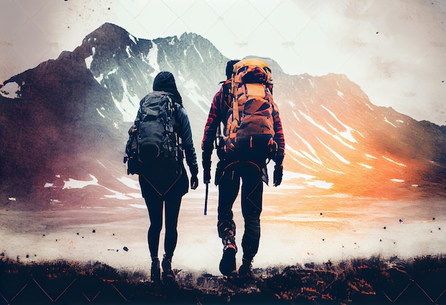 Paar Wanderer mit Rucksack Generate Ai