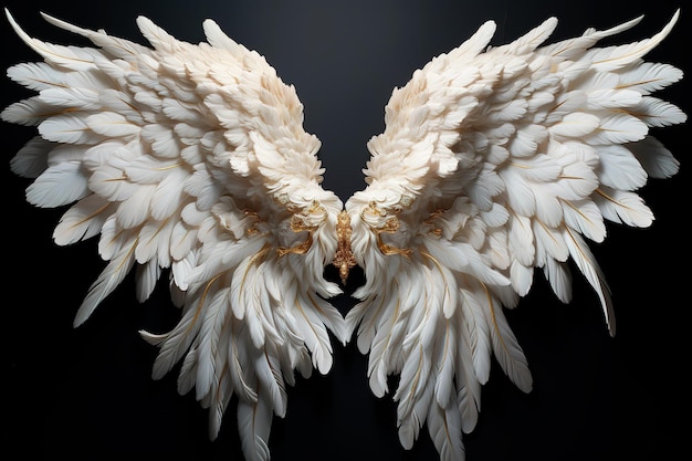 Paar weiße Engelflügel weiß mit golden-schwarzem Hintergrund