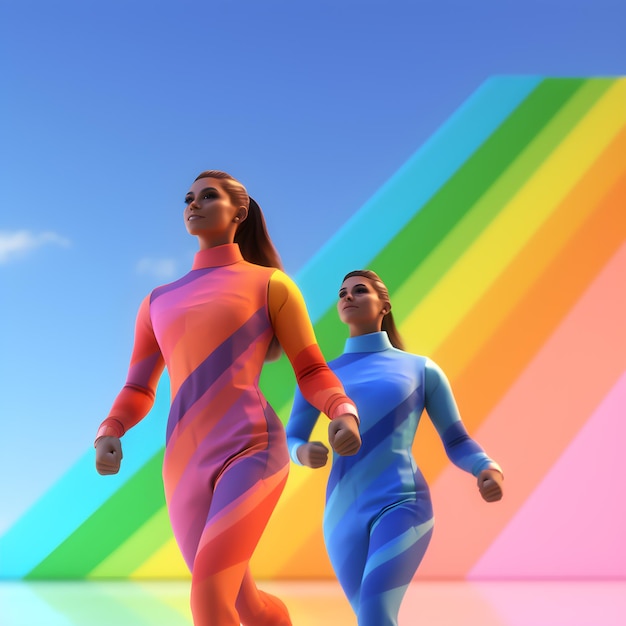Paare lieben sich mit regenbogenfarbenen 3D-Illustrationen