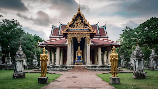 Pabellón de la antigua ciudad iluminada en la provincia de Samut Prakan, Tailandia