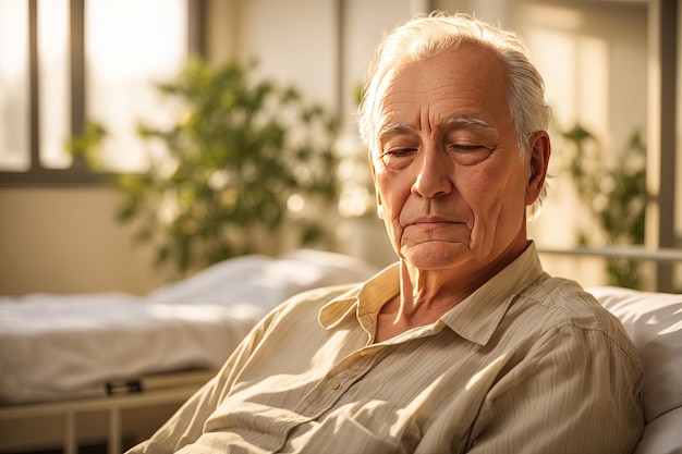 Paciente anciano durmiendo en la cama en el hospital ai generativo