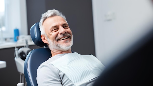 Paciente anciano feliz en el dentista