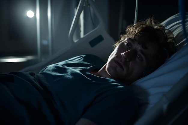 Paciente deitado na cama no hospital com IA gerativa
