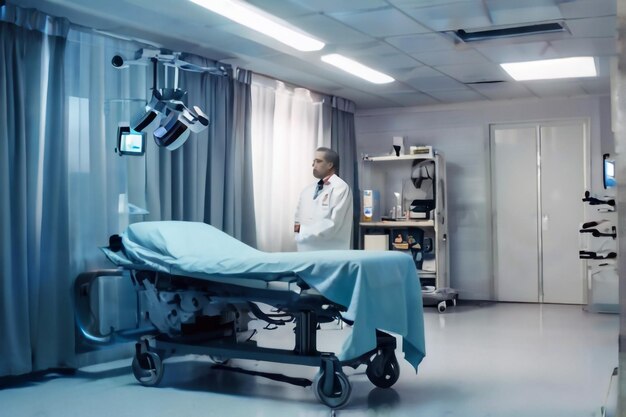 Paciente masculino enfermo terminal yace en un mal en el hospital Melancolía y paciente agotado en el