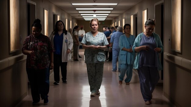 Foto paciente y personas en el pasillo del hospital