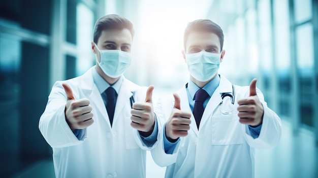 Foto paciente positivo y médico que lleva máscaras médicas los médicos