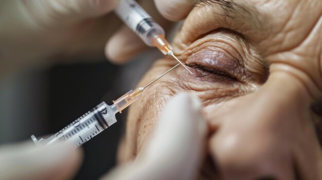 Foto un paciente que recibe inyecciones de botox para reducir las arrugas