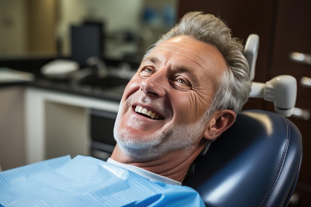 Un paciente varón mayor recibe atención personalizada en la práctica del dentista.