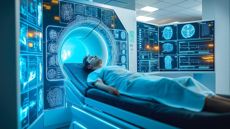 Un paciente yace tranquilamente dentro de una máquina de resonancia magnética en un hospital IA generativa
