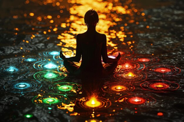 Foto pacificação espiritualidade meditação prática espiritual expansão da consciência chakra ativação corpo astral inspiração mística e a energia interconectada do sistema de chakras humanos