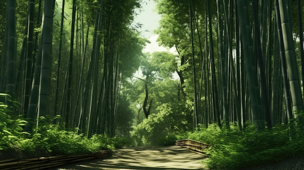 Foto un pacífico bosque de bambú con un tranquilo bosque de bambús fotorrealista hd 4k