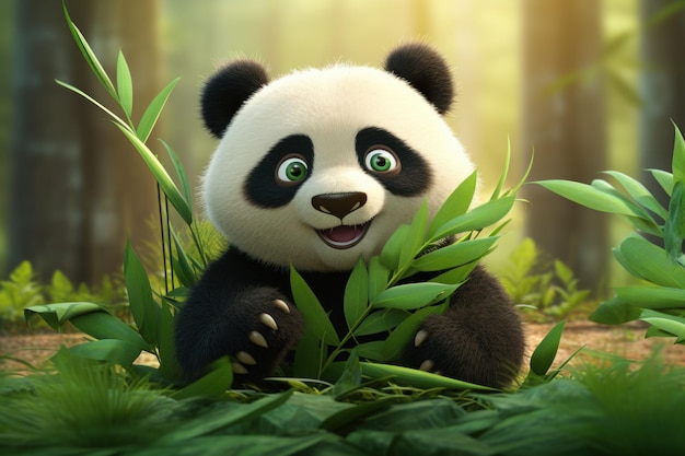 Pacífico Lindo panda con naturaleza de bambú Animal oso chino Generar Ai