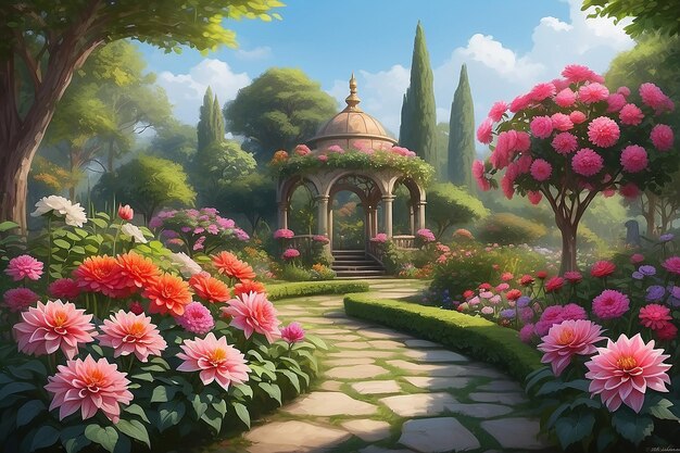 El pacífico santuario del jardín de Dahlia Pintura digital