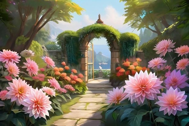 El pacífico santuario del jardín de Dahlia Pintura digital