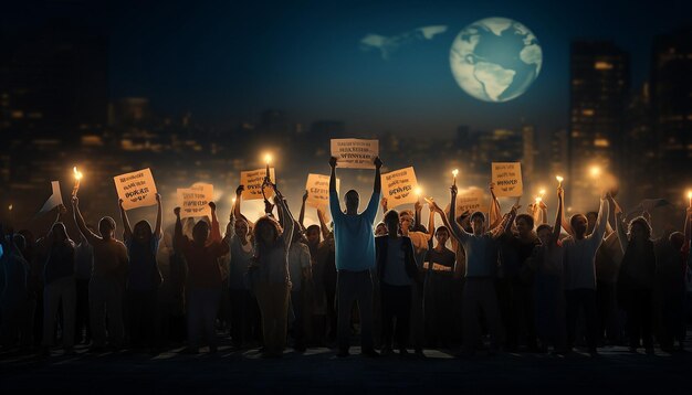 Foto pacifistas con pancartas