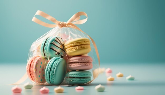 Pack-Macaroon-Set auf Minz-Hintergrund generativ ai