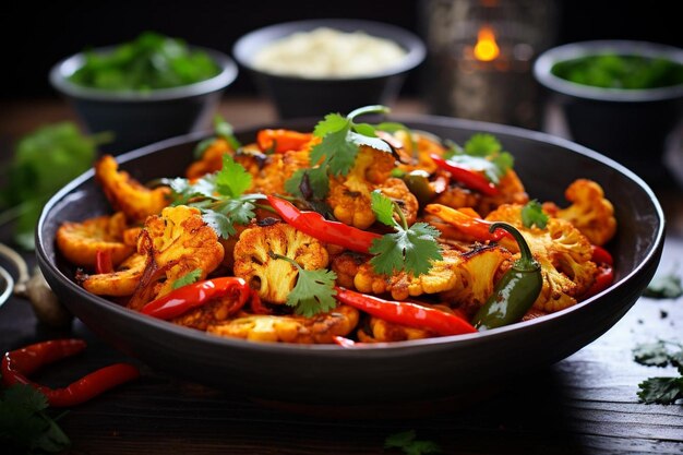 Foto pacoras de couve-flor picante e pimenta de sino de alta qualidade melhor fotografia de imagem de pakora indiana