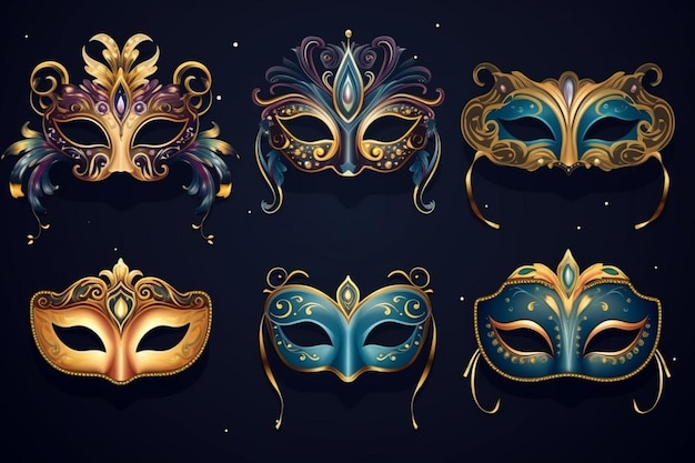 Pacote de elegantes máscaras de carnaval