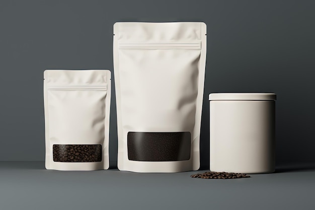 Pacote de modelo de reforço de bolsa de café branco isolado no fundo Saco de maquete Generative AI