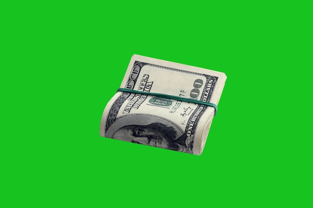 Pacote de notas de dólar americano isoladas em chroma keyer verde pacote de dinheiro americano com alta resolução em máscara verde perfeita