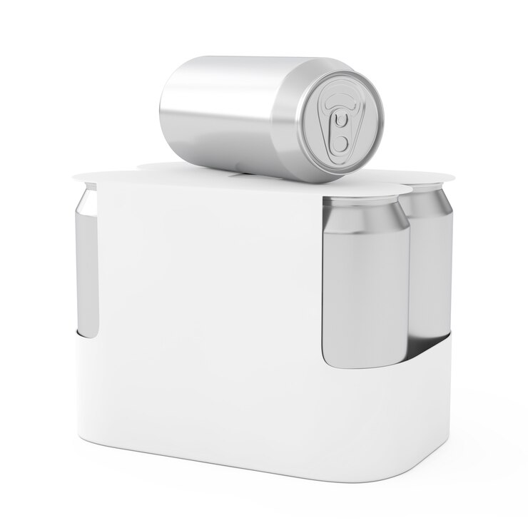 Foto pacote de papel em branco branco para latas de cerveja de bebida com espaço em branco para seu projeto em um fundo branco. renderização 3d
