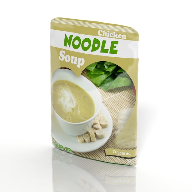 Pacote de sopa de macarrão 3D isolado em branco