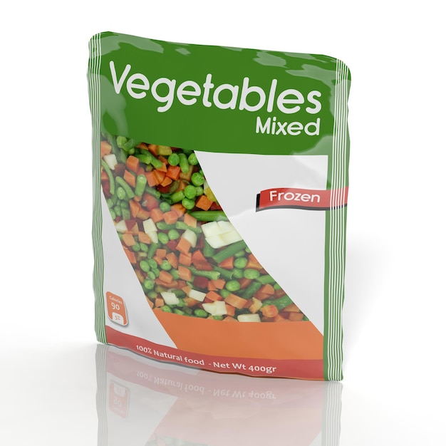pacote de vegetais congelados 3D isolado no branco