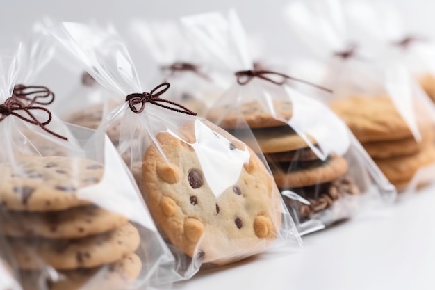 Pacotes de biscoitos em papel celofane no fundo branco