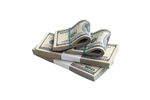 Pacto de billetes de dólar estadounidense aislados en blanco Pacto de dinero estadounidense con alta resolución en un fondo blanco perfecto