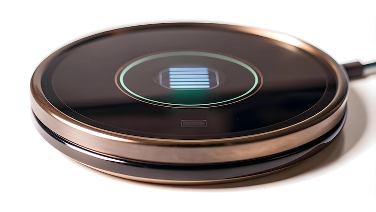 Foto pad de carregamento sem fio 3d com indicador holográfico do nível da bateria conceito de alta tecnologia para d sem fio